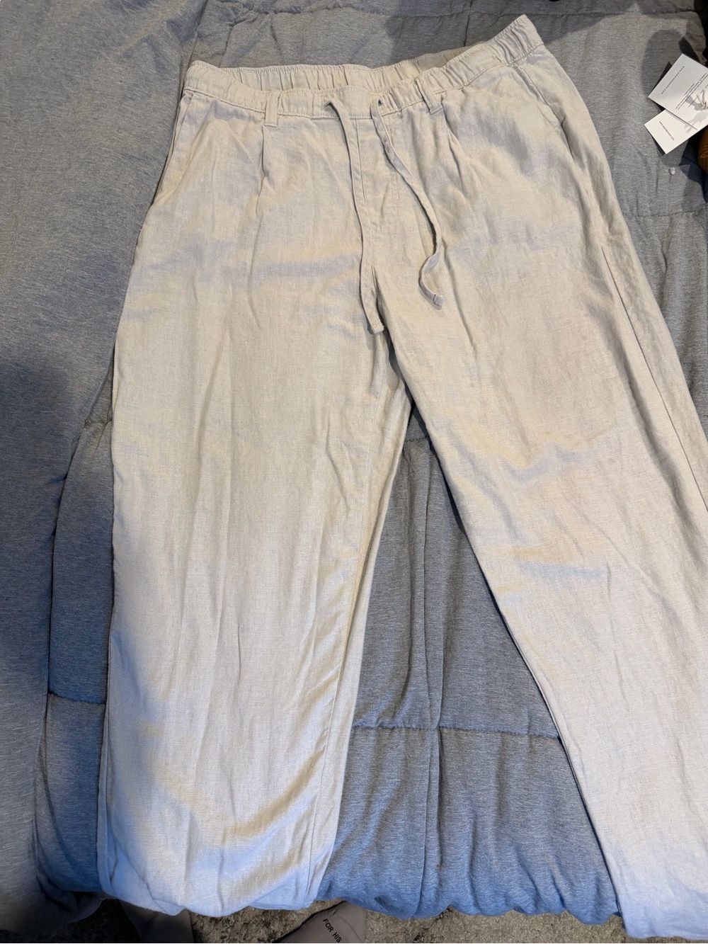 BYLT Basics Light Beige Drawstring Linen-Blend Chinos